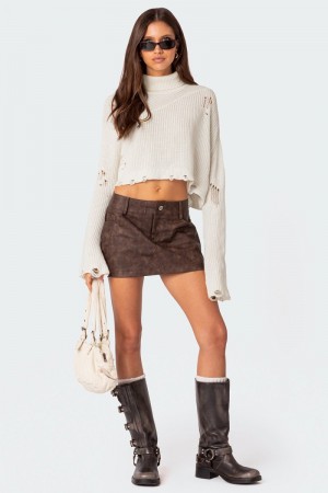 Edikted Euphoria Washed Faux Leather Mini Skirts Brown Washed | USA UW228002F2
