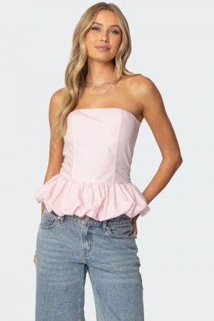 Edikted Everlee Bubble Hem Corset Strapless Tops Light Pink | USA BP125352Z5