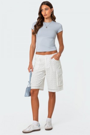 Edikted Eyelet Cargo Bermuda Shorts White | USA PP983898G4