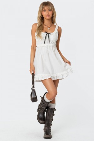 Edikted Eyelet Frill Mini Dress White | USA ID747214H8