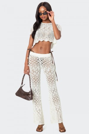 Edikted Fable Crochet Pants Cream | USA ND642164V7