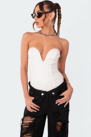 Edikted Fairy Boned Sweetheart Bodysuit White | USA HK296949H8