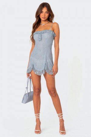 Edikted Fairy Girl Lace Mini Dress Blue | USA VT540874X2