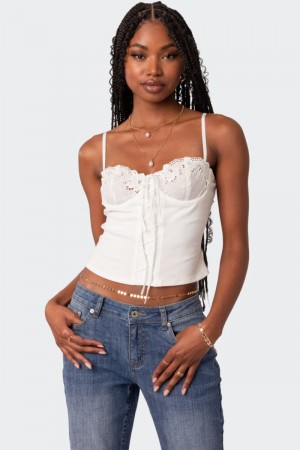 Edikted Fairygirl Cupped Lace Up Corset White | USA BX702700T6