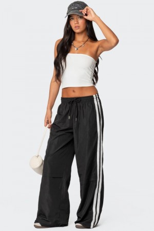Edikted Fauna Nylon Track Pants Black | USA ZZ603140I5