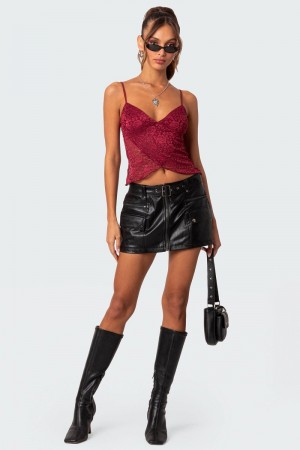 Edikted Faux Leather Cargo Mini Skirts Black | USA XD748754B0