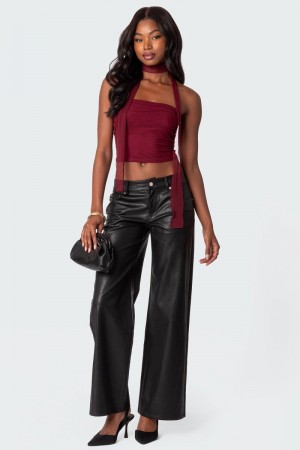 Edikted Faux Leather Straight Leg Pants Black | USA UL375787E0