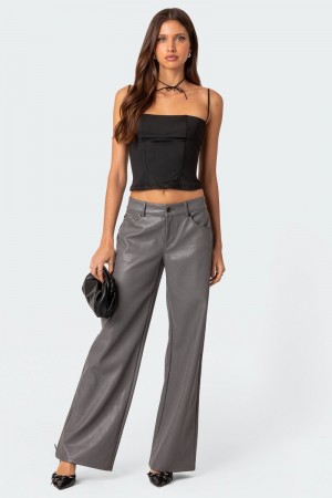 Edikted Faux Leather Straight Leg Pants Black | USA ZF430263Z6