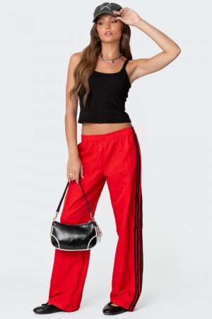 Edikted Felicity Nylon Track Pants Red | USA PD562276Y1