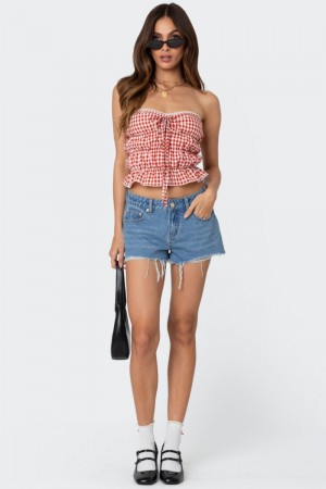 Edikted Fern Mid Rise Denim Shorts Blue Washed | USA DX371227Z1