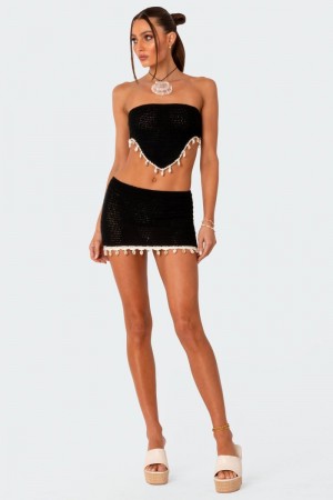 Edikted Fiji Crochet Low Rise Mini Skirts Black | USA QU796559F1