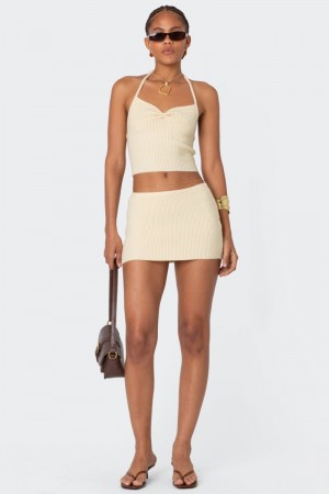 Edikted Fiona Knit Mini Skirts Yellow | USA OI587238O8