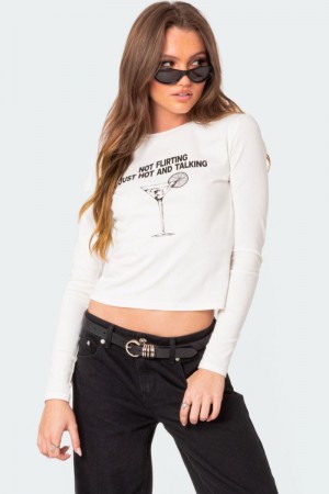 Edikted Flirtys T Shirt Long Sleeve Tops Cream | USA SN982788I3