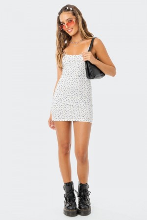 Edikted Floral Print Mini Dress Cream | USA TN424112A1