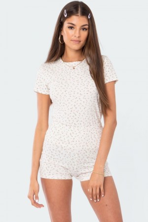 Edikted Floral T Shirts Cream | USA IJ351135N2