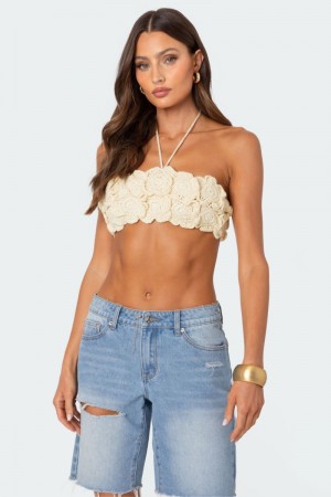 Edikted Flower Girl Crochet Crop Tops Cream | USA YQ981748W5