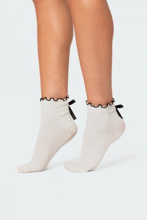 Edikted Frill & Bow Socks Cream | USA SS185468E2