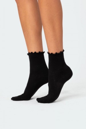 Edikted Frilled Hem Socks Black | USA WS002150Q9