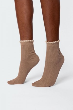 Edikted Frilled Pointelle Socks Brown | USA FI593139I4