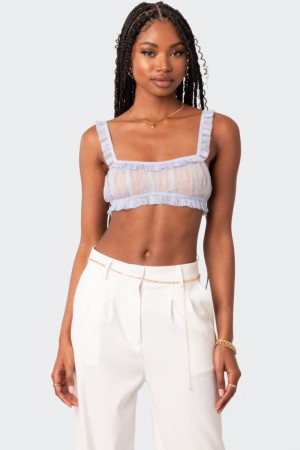 Edikted Gabi Ruffle Sheer Lace Bralette Crop Tops Lilac | USA DI762766Z4