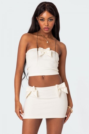 Edikted Gabriella Bow Tube Crop Tops Black | USA UF804360Z4