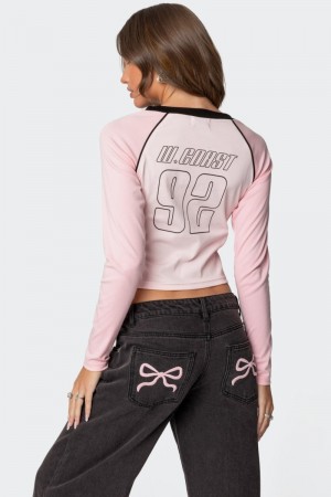 Edikted Game On Long Sleeve Tops Pink | USA IB335403T5