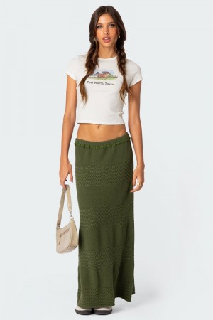 Edikted Garner Textured Knit Maxi Skirts Olive | USA VF589178E2
