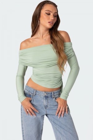 Edikted Gathered Fold Over Drawstring Long Sleeve Tops Black | USA ZU932613F8
