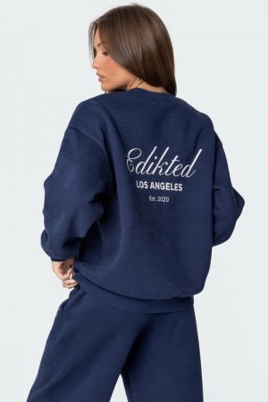 Edikted Get Edikted Sweatshirt Long Sleeve Tops Navy | USA NM001880A5