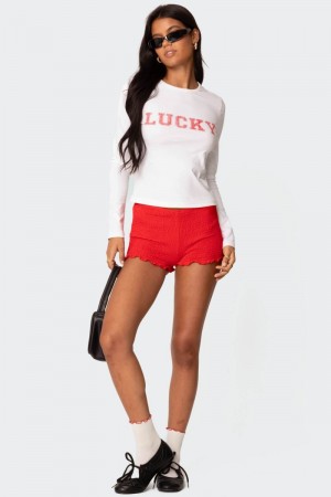 Edikted Get Lucky Long Sleeve Tops White | USA LK981478Q6