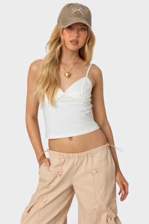 Edikted Gila Lace Trim Tank Top White | USA MB445734W2