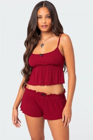 Edikted Gilmore Ribbed Tank Crop Tops Burgundy | USA AY121652T4