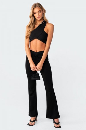Edikted Gina Gathered V-Cut Pants Black | USA ZP558915X8