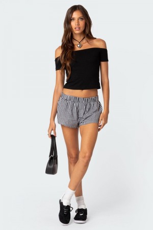Edikted Gingham Boxer Shorts Black And White | USA TS664406N8