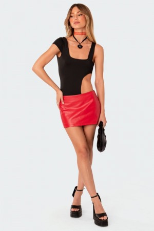 Edikted Ginny Asymmetric Cut Out Bodysuit Black | USA II196919R5