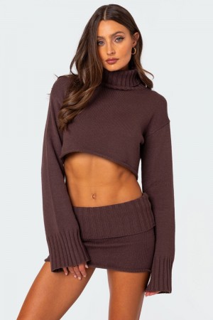 Edikted Gino Cropped Turtle Neck Sweater Blue Melange | USA XB404560A2