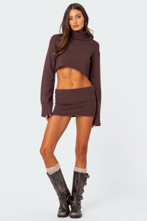 Edikted Gino Fold Over Knit Mini Skirts Blue Melange | USA JF793309J9
