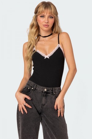 Edikted Gloria Ribbed Bodysuit Black | USA TW572857S3