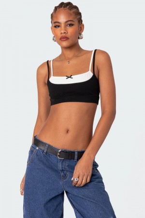 Edikted Gracie Layered Bra Crop Tops Black And White | USA VP344654E1