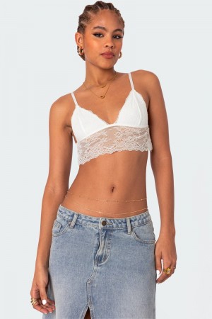 Edikted Greta Lace Bra Crop Tops White | USA UH242894Z0