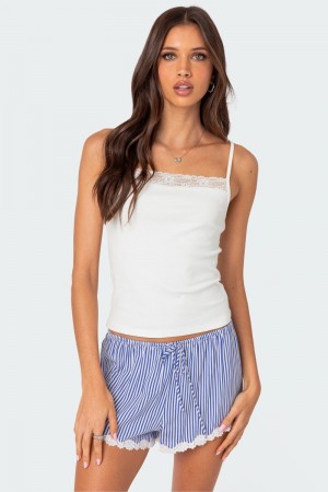 Edikted Gretchen Lace Trim Tank Top White | USA GI943004G2