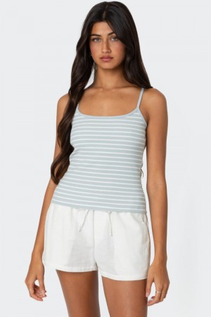 Edikted Gretta Striped Ribbed Tank Top Light Blue | USA MJ383878D4