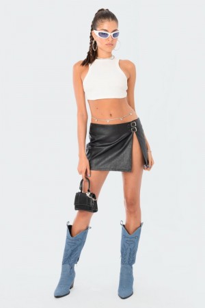 Edikted Gwyneth Faux Leather Mini Skirts Black | USA FK051675Z4