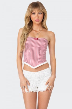 Edikted Hamilton Pinstripe Poplin Corset Strapless Tops Red | USA NP153785U5