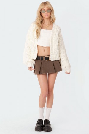 Edikted Handmade Chunky Knit Cardigan Long Sleeve Tops Cream | USA XX276837B7