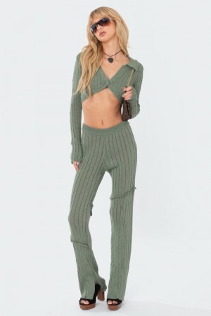 Edikted Harley Knitted Pants Olive | USA SR036313V8