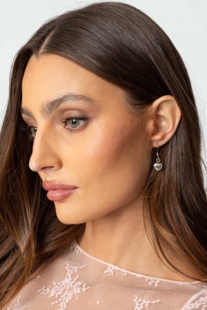 Edikted Heart Drop Earrings Silver | USA FV900700Q6