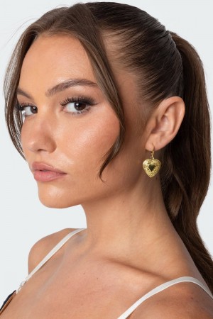 Edikted Heart Locket Earrings Gold | USA LJ367786R0