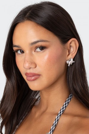 Edikted Heart & Bow Stud Earrings Silver | USA KD895409P9