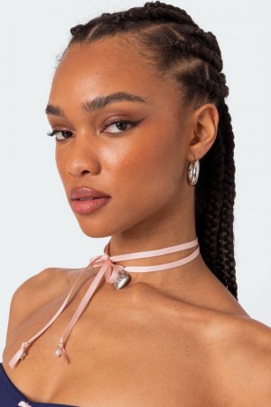 Edikted Heartache Satin Choker Necklaces Pink | USA AG633653C2